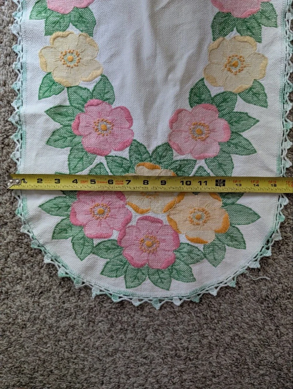 Hand-Embroidered Floral Table Runner - Pink & Yellow Flowers Cottage Core